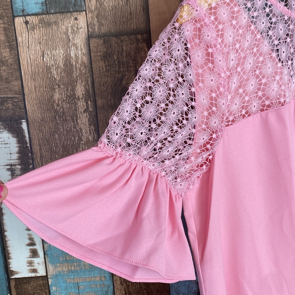 Pink crotchet top baby doll layered dress - Picture 5 of 16